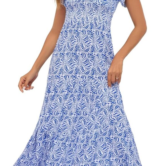 Dresses & Skirts - Womens Boho Floral Maxi Dress Cotton Sleeveless Ruffle V-Neck Casual Party